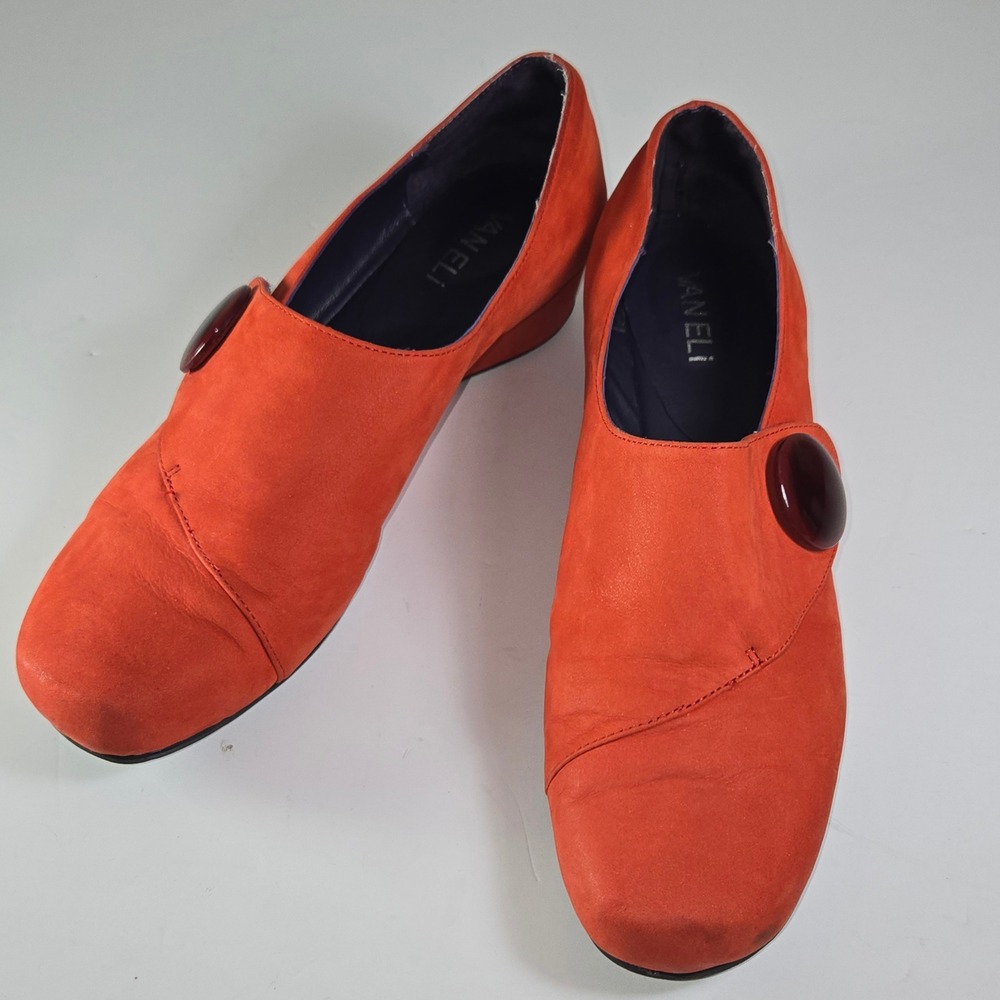 Unique Vaneli Orange Suede Wedge Shoes with Button Accent Size 9N